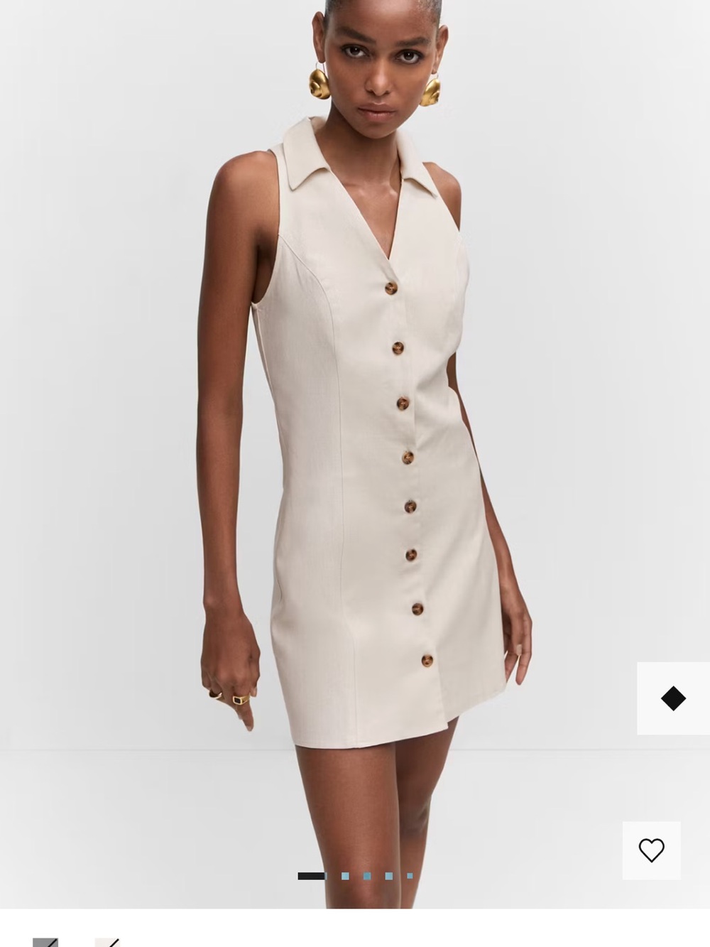Mango Sleeveless Button-Front Mini Dress in Light Beige